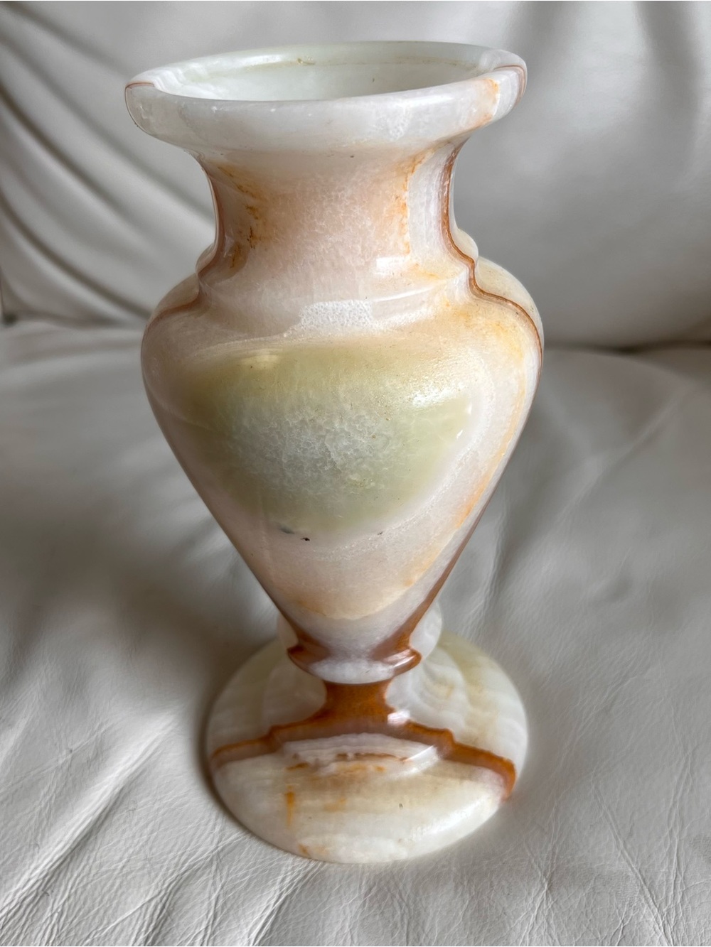 Carved Nature Stone Cream and Tan Onyx Decorative Vase Earth Tones Veining